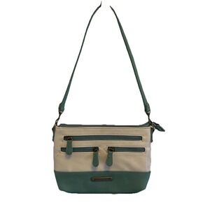 STONE MOUNTAIN SHOULDER BAG, PURSE, HANDBAG WITH STRAP, AQUA/WHITE